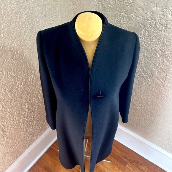 Vintage 1960s Womans’ Alorna Black 100% Forstmann Fabrics Wool Long Overcoat - Picture 2 of 16